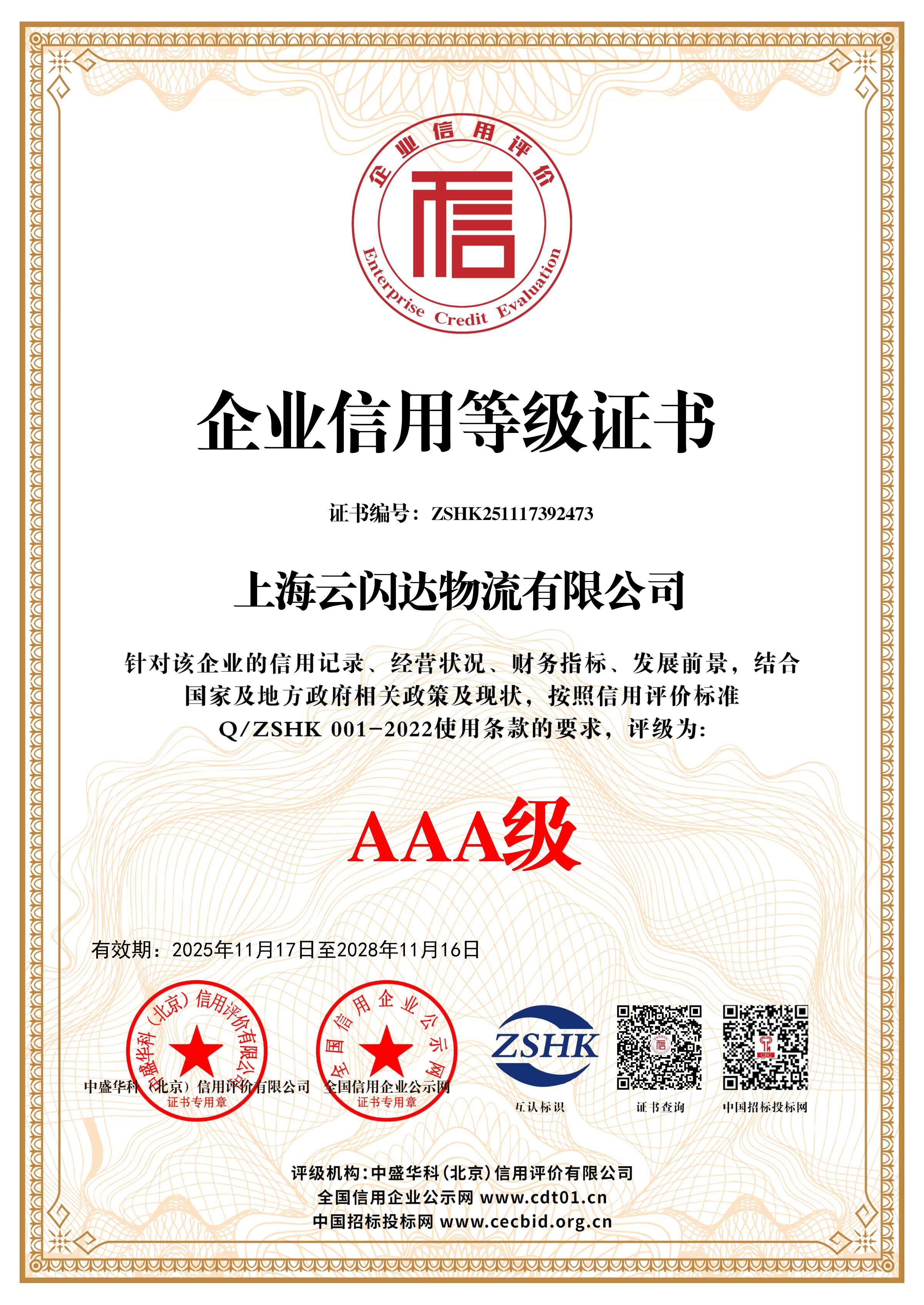 上海云闪达物流有限公司_企业信用等级证书_证书_中文93073_4_proc.jpg