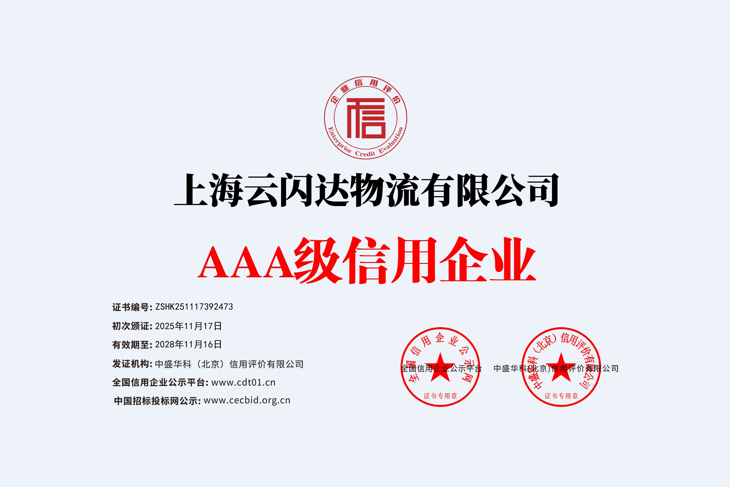 上海云闪达物流有限公司_企业信用等级证书_牌匾_白底93073_6_proc.jpg